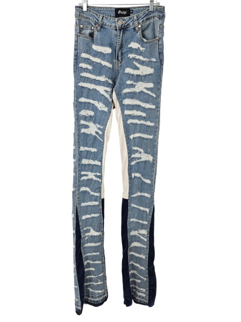 Guapi Distressed Velour Patchwork Stacked Flare Jeans Medium Wash Men's Size 30